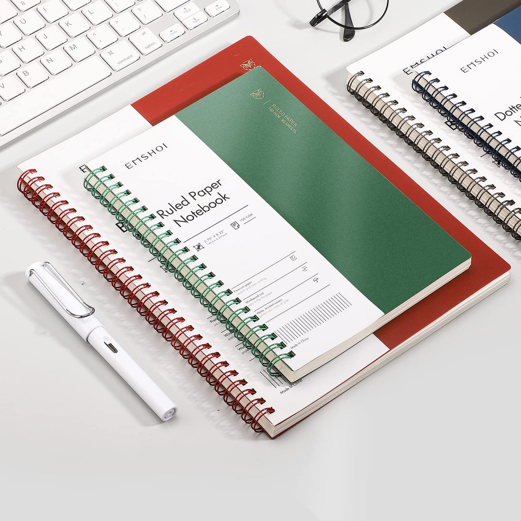 EMSHOI Lined Journal Spiral Notebook 5.7" x 8.22" - 4 Pack 640 Pages 100gsm Thick Paper, A5 Small Notebooks College Ruled, Plastic Hardcover Journals for Writing Women Men Work School Supplies