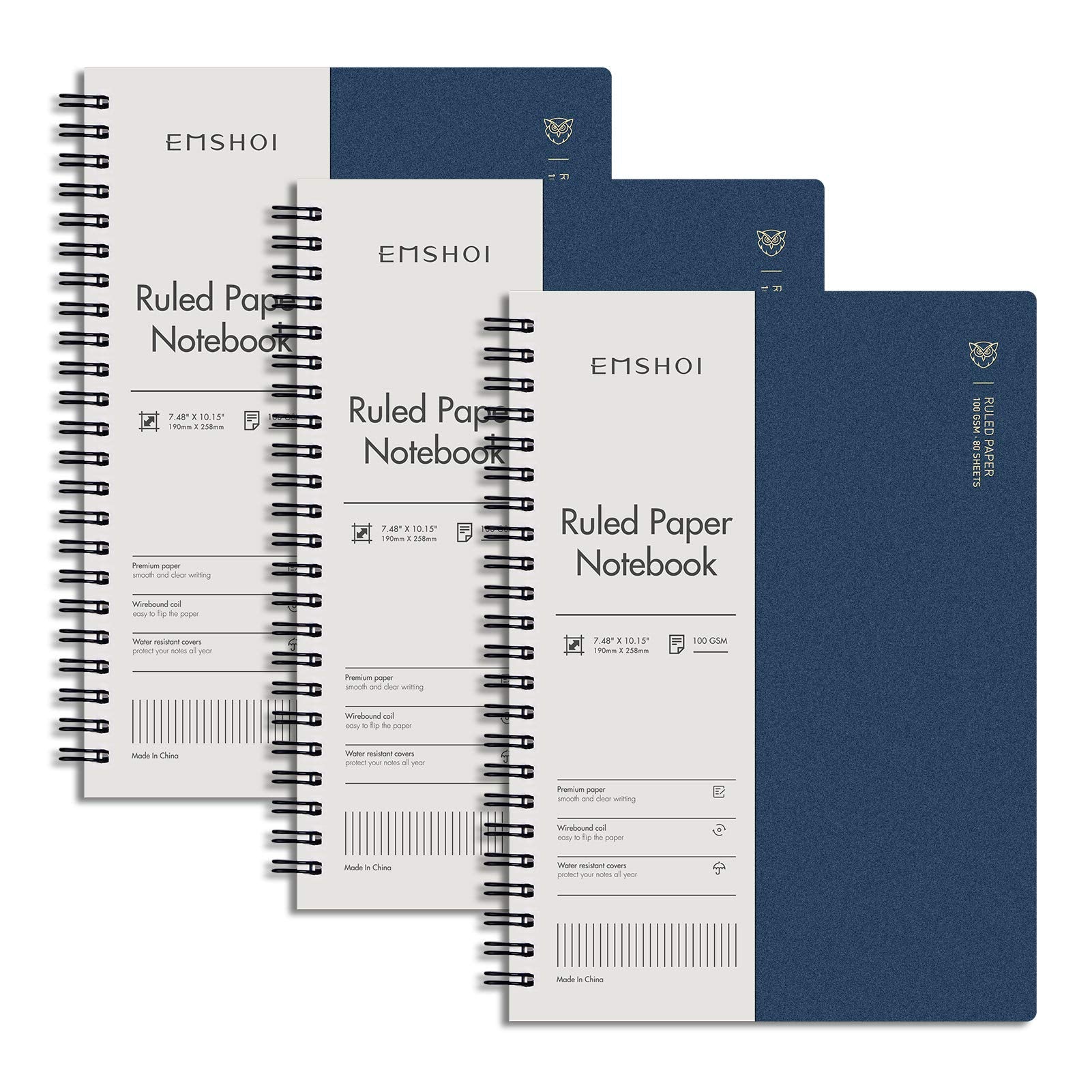 EMSHOI Lined Journal Spiral Notebook 5.7" x 8.22" - 4 Pack 640 Pages 100gsm Thick Paper, A5 Small Notebooks College Ruled, Plastic Hardcover Journals for Writing Women Men Work School Supplies