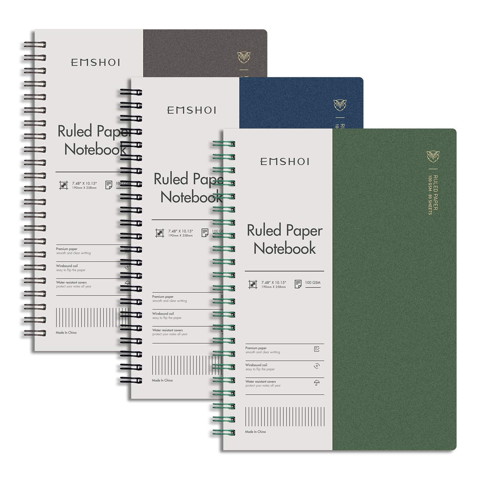 EMSHOI Lined Journal Spiral Notebook 5.7" x 8.22" - 4 Pack 640 Pages 100gsm Thick Paper, A5 Small Notebooks College Ruled, Plastic Hardcover Journals for Writing Women Men Work School Supplies