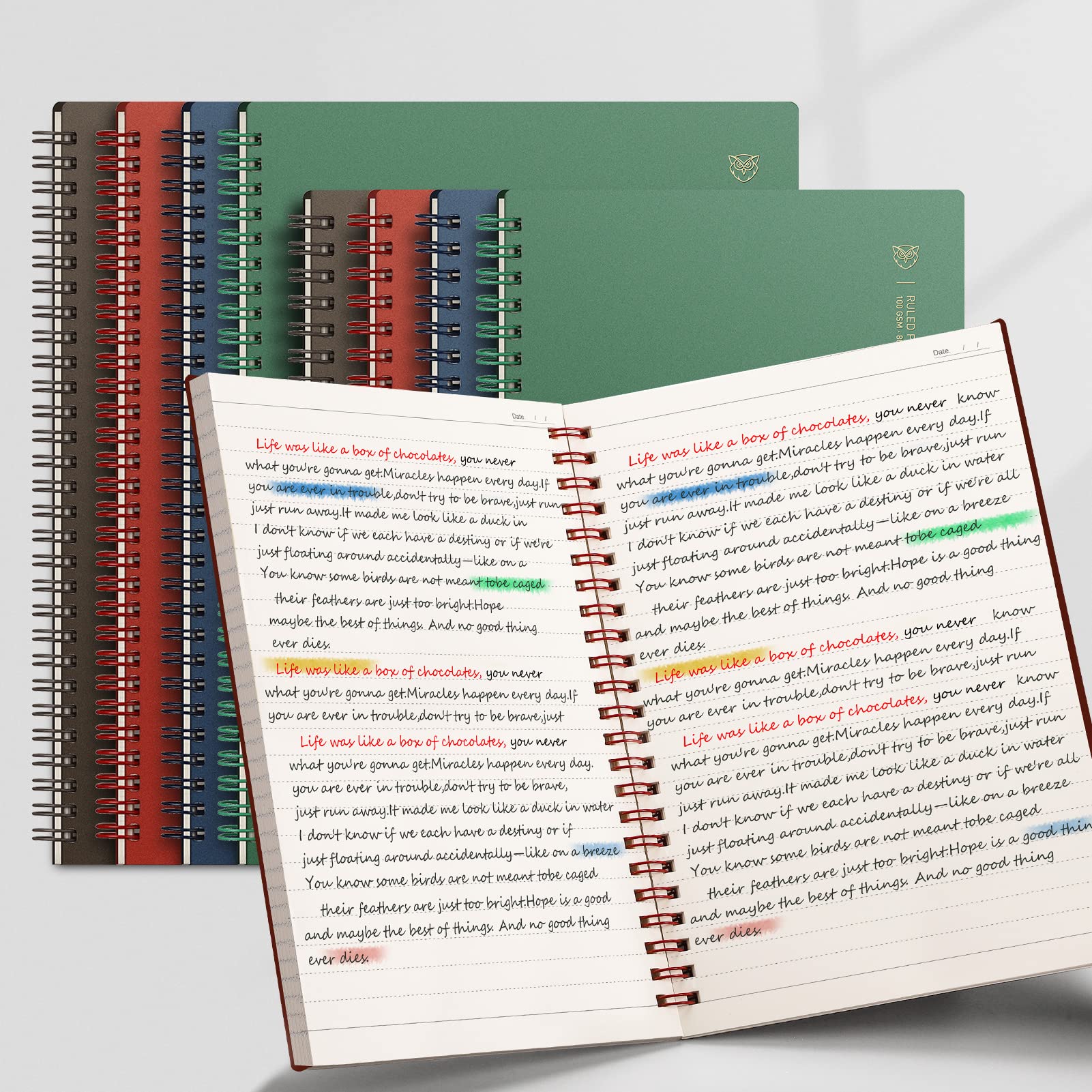 EMSHOI Lined Journal Spiral Notebook 5.7" x 8.22" - 4 Pack 640 Pages 100gsm Thick Paper, A5 Small Notebooks College Ruled, Plastic Hardcover Journals for Writing Women Men Work School Supplies