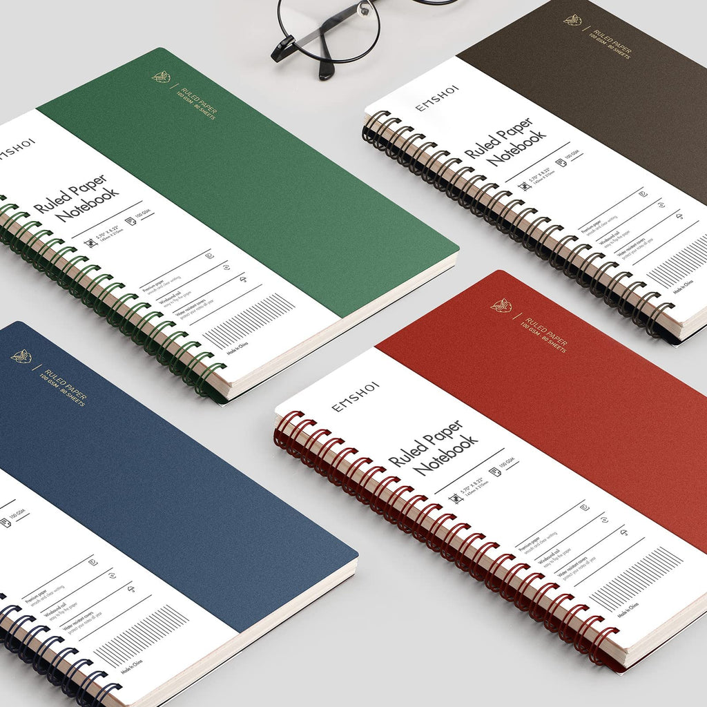 EMSHOI Lined Journal Spiral Notebook 5.7" x 8.22" - 4 Pack 640 Pages 100gsm Thick Paper, A5 Small Notebooks College Ruled, Plastic Hardcover Journals for Writing Women Men Work School Supplies