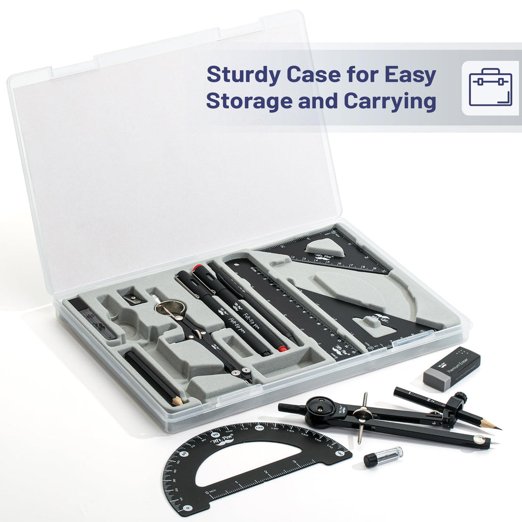 Mr. Pen- Professional Geometry Set, 15 pcs, Geometry Kit for Artists and Students, Geometry Set, Metal Rulers and Compasses, Drawing Tools, Drafting Supplies, Drafting Set, Drafting Tools and Kits