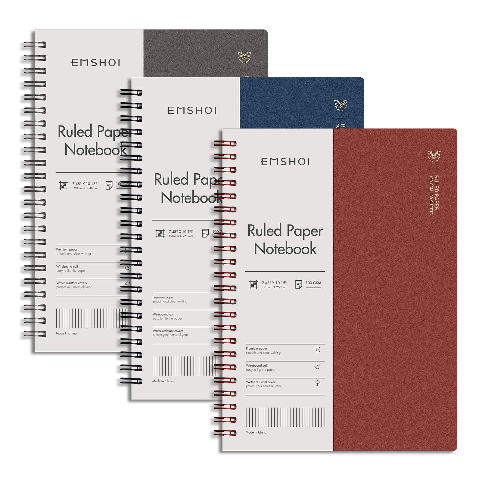 EMSHOI Lined Journal Spiral Notebook 5.7" x 8.22" - 4 Pack 640 Pages 100gsm Thick Paper, A5 Small Notebooks College Ruled, Plastic Hardcover Journals for Writing Women Men Work School Supplies