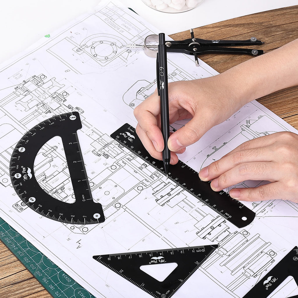 Mr. Pen- Professional Geometry Set, 15 pcs, Geometry Kit for Artists and Students, Geometry Set, Metal Rulers and Compasses, Drawing Tools, Drafting Supplies, Drafting Set, Drafting Tools and Kits