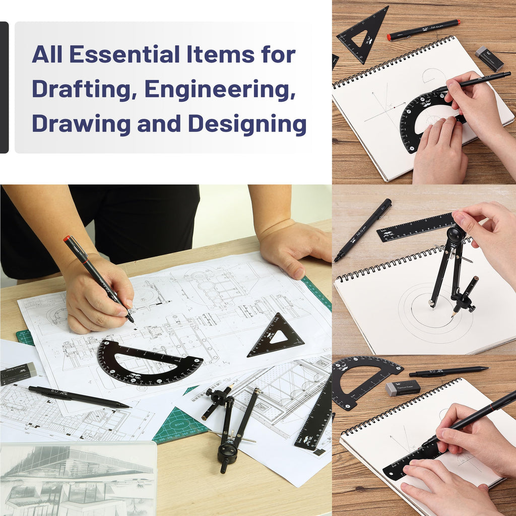 Mr. Pen- Professional Geometry Set, 15 pcs, Geometry Kit for Artists and Students, Geometry Set, Metal Rulers and Compasses, Drawing Tools, Drafting Supplies, Drafting Set, Drafting Tools and Kits